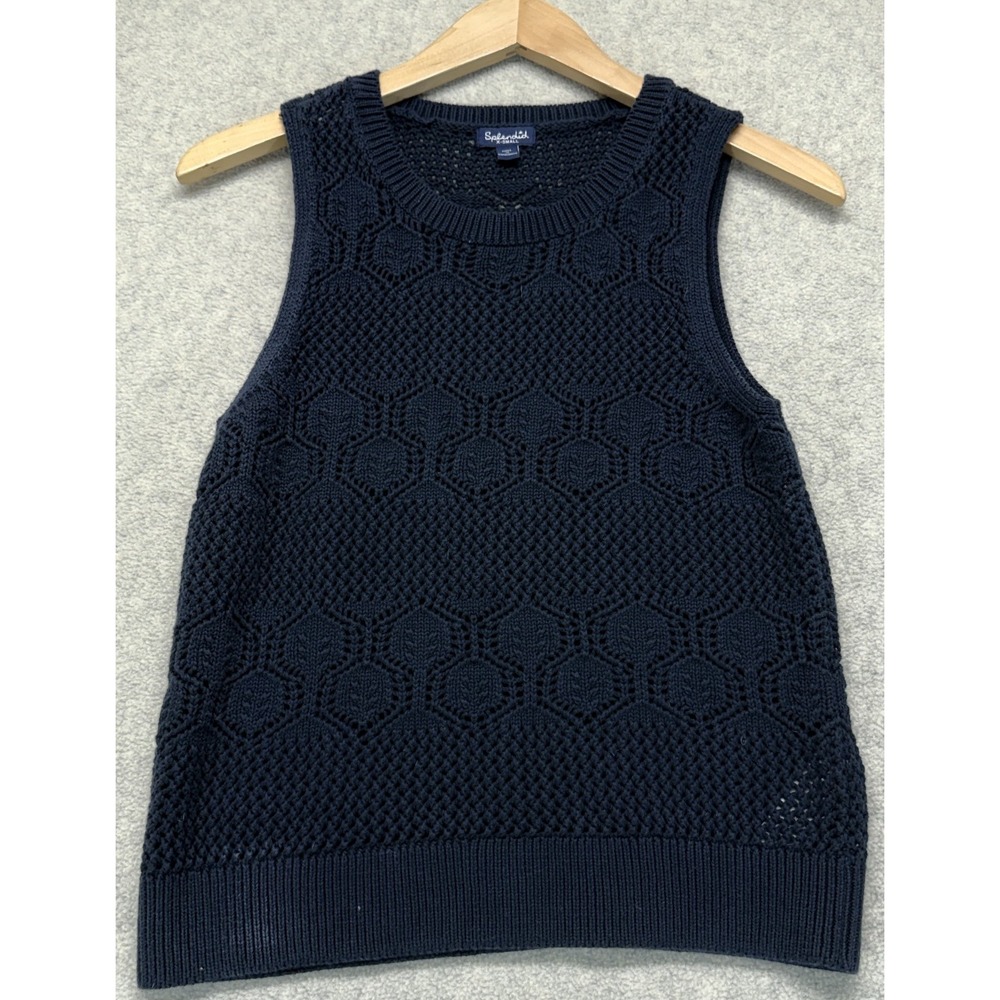 Splendid Womens Honore Cotton Crochet Tank‎ Top Navy Open Knit Sleeveless XS